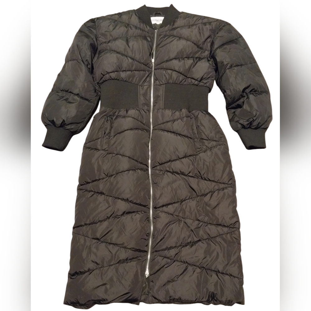 Steve Madden Women's Long Norma Puffer Coat Jacket Black Size Medium